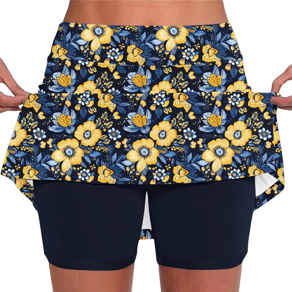 SELONE Flowy Skorts for Women Stretchy High Waisted Yoga Shorts 2 in 17 Shorts Summer Cycling Clothes Black L