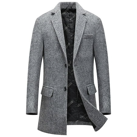 PuLe Jackets for Men Men s Solid Color Pocket Zipper Long Sleeved Double-layer Collar Wool Coat
