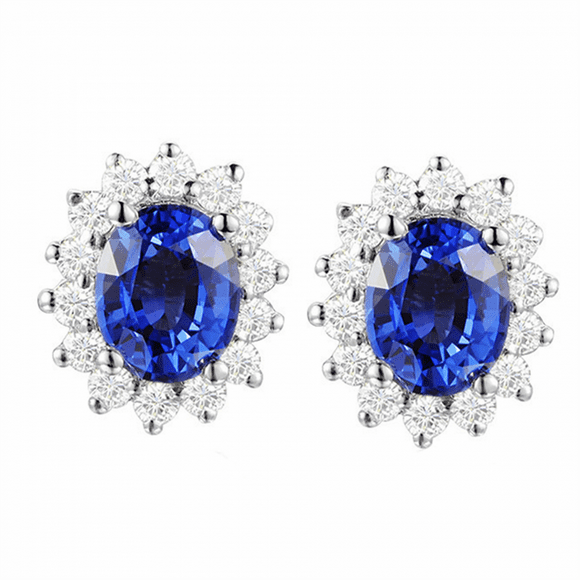 Ladies Blue Gem Earrings S925 Sliver Earrings Jewelry For Women Blue Gemstones Stud Earrings
