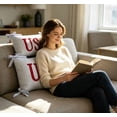 thumbnail image 6 of Homellea Patriotic USA Lumbar Throw Pillow, 24 x 14 Inch Blue White Striped Decorative Accent Cushion with Red Letter Design and Tie Corners for Couch, Sofa, Bed and Home Decor, 6 of 7