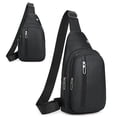 thumbnail image 4 of Sling Bag for Men, Trendy Crossbody Bag with Adjustable Shoulder Straps, Leather Small Sling Backpack Outdoor Chest Bag with Multiple Compartments for Travel Camping（Black）, 4 of 6
