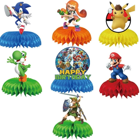 Super Smash Bros Honeycomb Centerpieces Table Toppers Decorations for Birthday Party Decor Supplies
