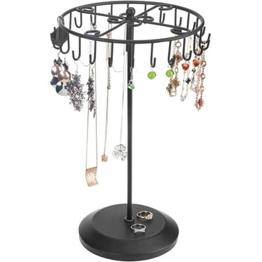Black Metal Rotating Jewelry Organizer Jewelry Stand Display Tree for Women with 24 Hooks for Necklaces, Earrings