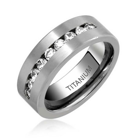 Bling Jewelry Mens Titanium Channel Set Wedding Band Ring 