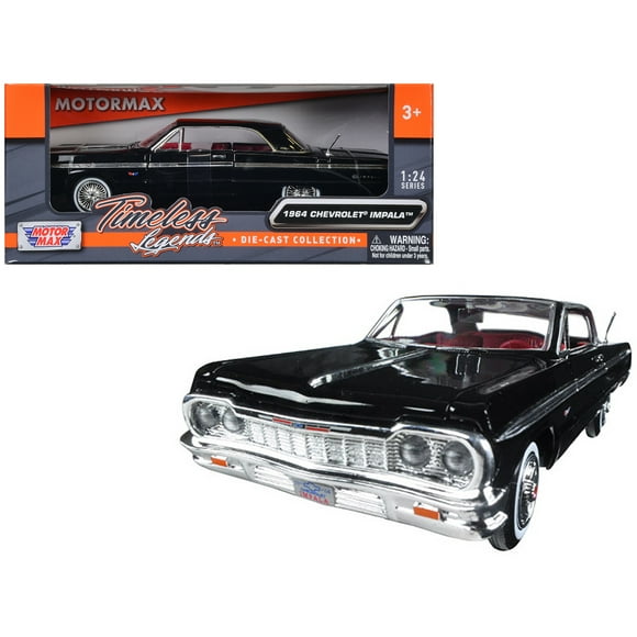 1964 Chevrolet Impala Black with Red Interior 1/24 Diecast Model Car by Motormax