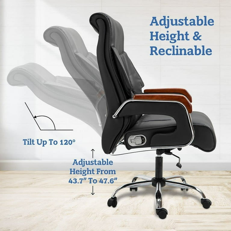 Halter Executive Office Chair High Back Steel Chrome Base and Wooden Armrest for Adults Black