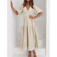 thumbnail image 3 of Apricot Womens Long Casual A-Line Dress With Puff Sleeves, Pleated Waist And Flared Ruffle Hem, 3 of 5