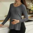 thumbnail image 2 of Splozh Maternity Winter Clothes Maternity Shirts for Women Long Sleeve Pregnancy Tee Tops Comfy Breathable Solid Color Maternity Blouses Round Neck Ribbed Knit Clothes Dark Gray,XL, 2 of 9