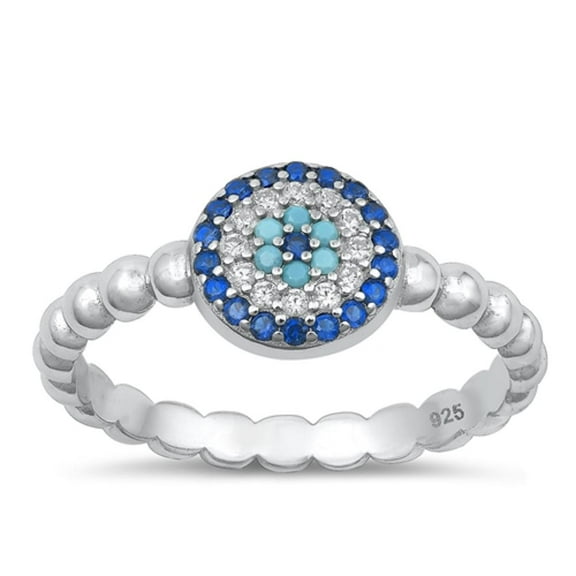 Multi-color Cubic Zirconia Evil Eye Ring .925 Sterling Silver Band Jewelry Female Male Unisex Size 5