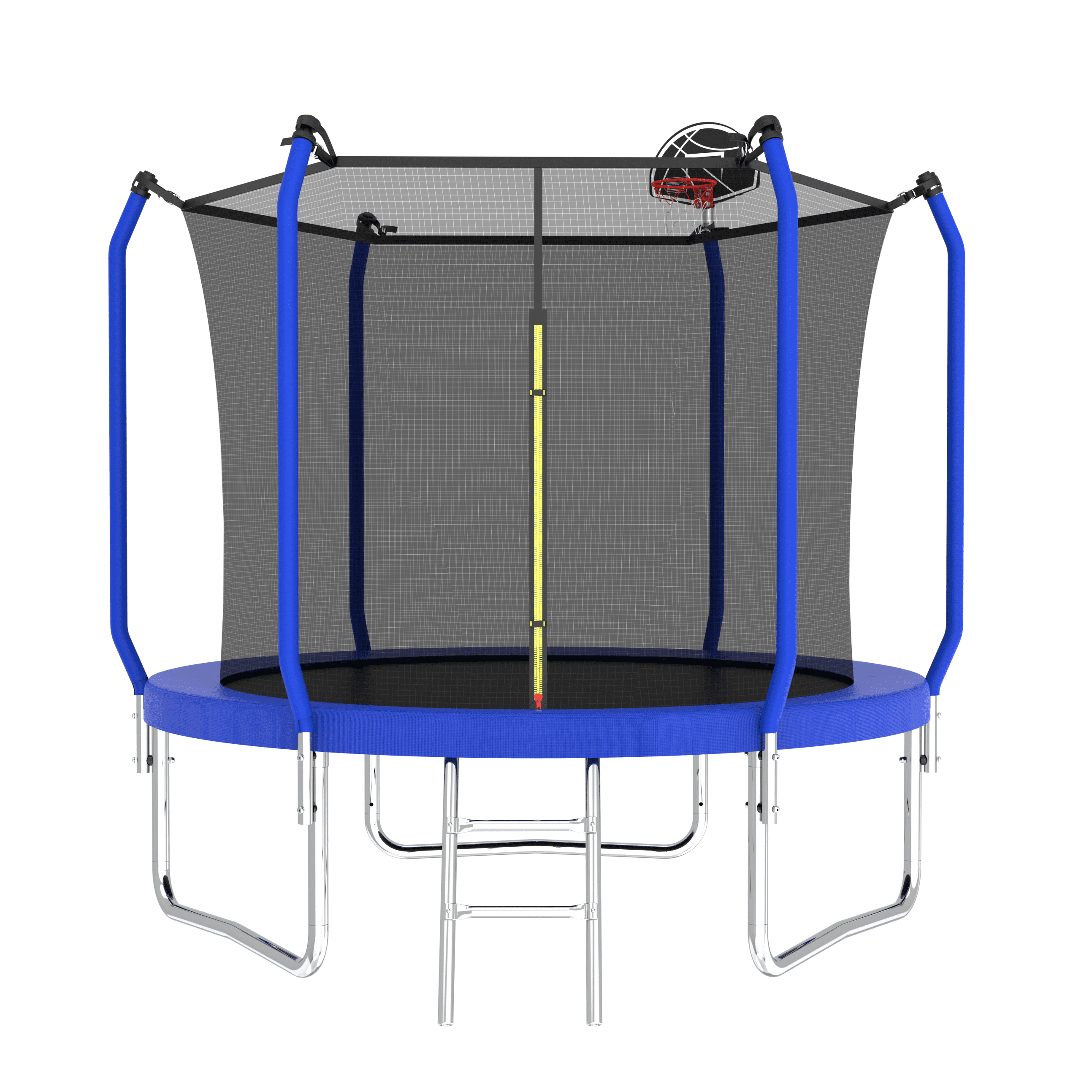 Aukfa 8 FT Trampoline with Safety Enclosure, Basketball Hoop & Ladder, Heavy-Duty Outdoor Jumper for Kids & Adults, Blue