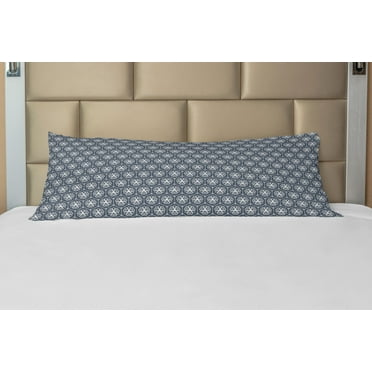 Japanese Body Pillow Case Cover with Zipper, Attached Hexagons with Ornate Floral Geometric Pattern, Decorative Accent Long Pillowcase, Charcoal Grey Dark Blue, by Ambesonne