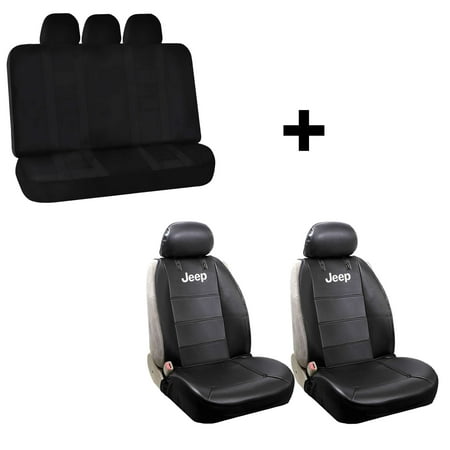 2 Synthetic Leather Sideless Seat Covers & Free UAA INC. Universal Black Bench Car Truck SUV Van for (Best Jeep Seat Covers)