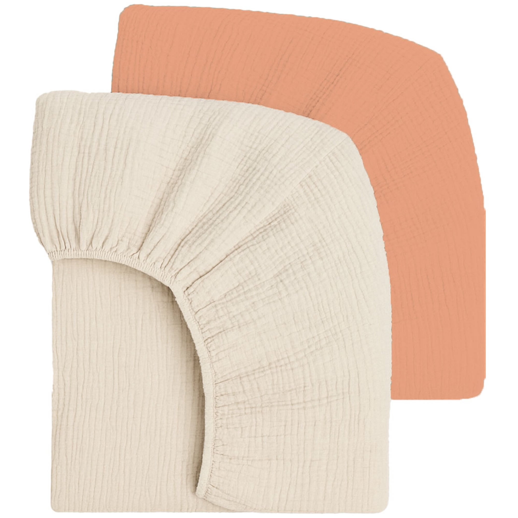 Mère & Moi: Muslin Fitted Crib Sheets: 2 Pack - Sand & Peach - 28x52", 100% Cotton, OEKO-TEX, Ultra-Soft & Breathable, Baby & Toddler Mattress Bedding