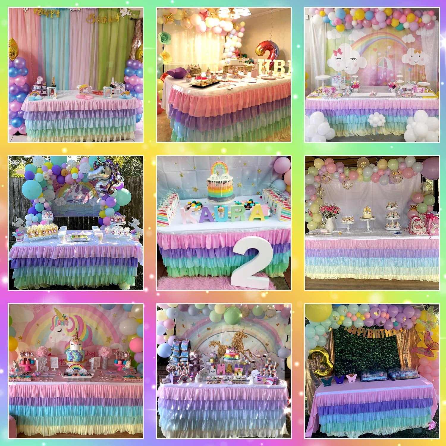 Rainbow Table Skirt Tutu Unicorn Tablecloth for Parties Baby Shower  Birthday Unicorn Party Pastel Chiffon Tutu Table Skirt for Rectangle Table  6ft