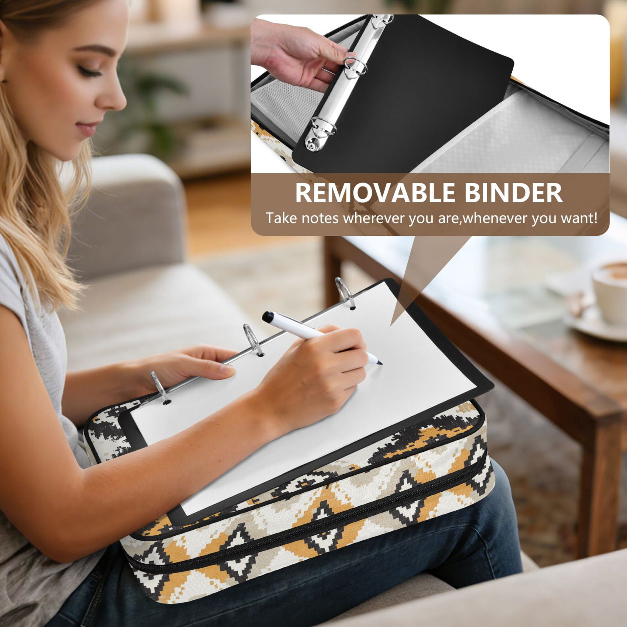 FORMRS Accordion File Folder A4 Size 7-Pocket Expanding Document Organizer Bag with 3 Ring Binder, White and Black