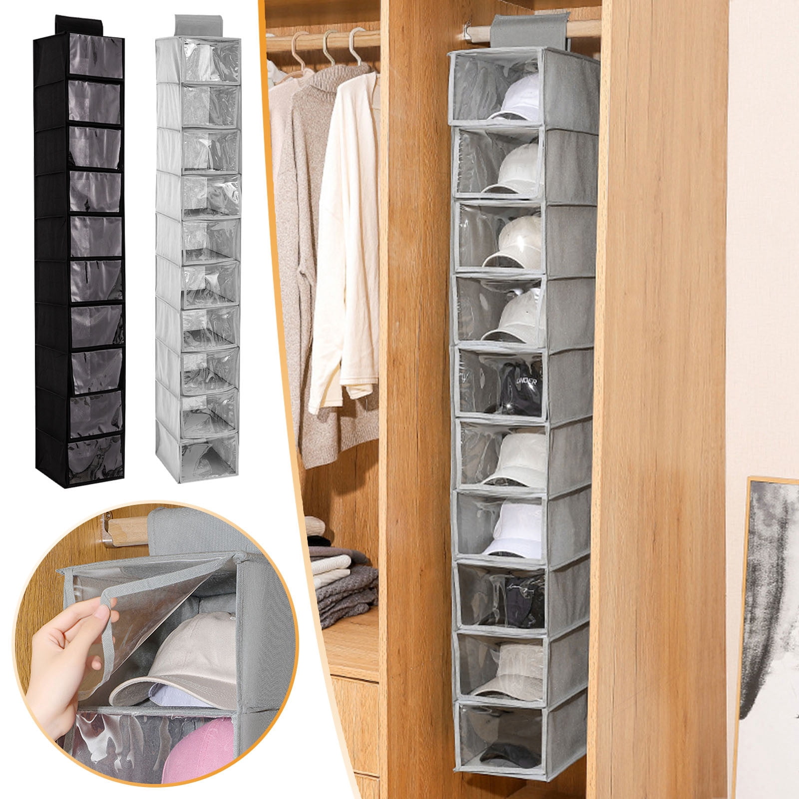 Wovilon Storage Bags Non Woven 10 Layer With Transparent Cover Hat Storage Hanging Bag Baseball Cap Storage Bag Shoe Storage Bag