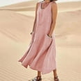 thumbnail image 4 of Women's Sleeveless Cotton Linen Dress With Pockets Boho Style Beach Tank Dress, 4 of 4