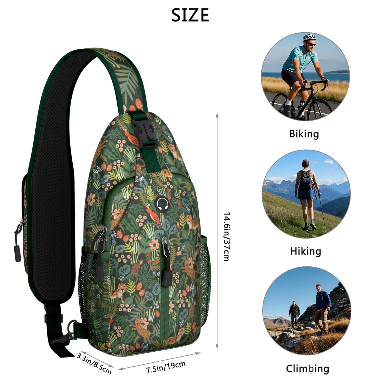 Wild Horse and Flowers Design Hiking Daypack – Secure Zippers, Lightweight, Artistic Floral Print – Cute Rainbow Pattern Travel Chest Bag