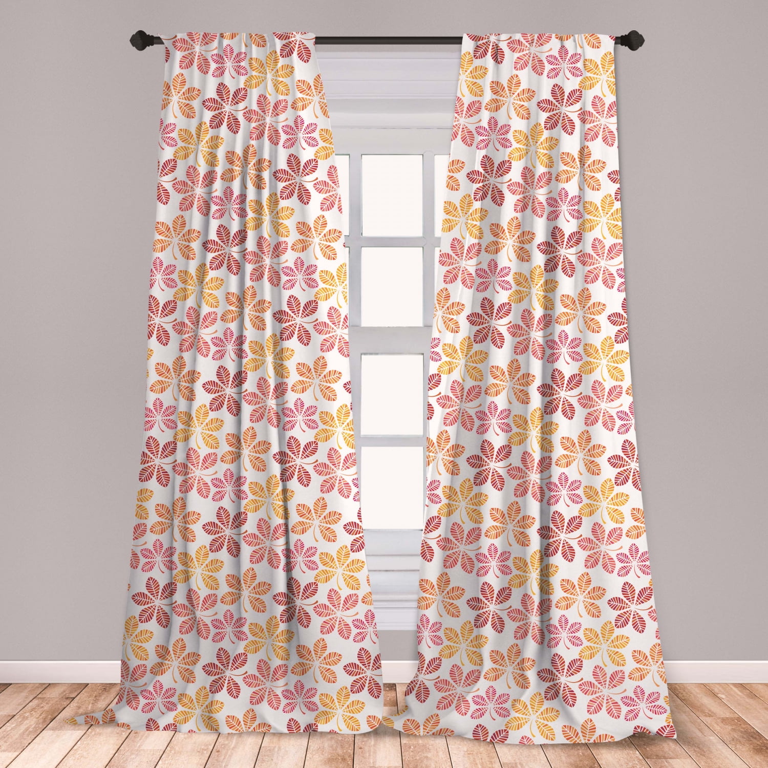 FallAutumn Curtains 2 Panels Set, Warm Colored Fall Leaves Botanical 