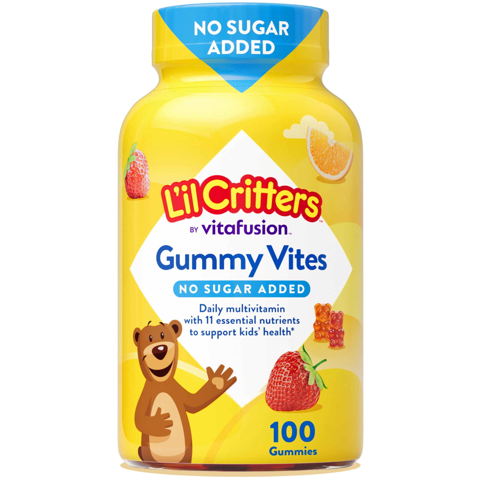L’il Critters Gummy Vites No Sugar Added Gummy Multivitamin, Strawberry and Orange Flavor, 100 Count