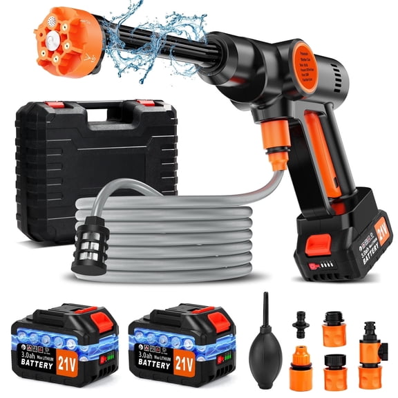 Tanbaby Cordless Pressure Washer, Portable Power Washer with 2×3000mAh Battery, 550W 2.4GPM, 6-in-1 Nozzle, Electric Power Cleaner with 17ft Hose for Car Patio Floor