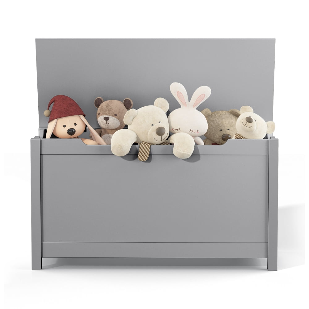 Kids Wooden Toy Chest, 2 In 1 Large Toy Storage Truck Bench with Flip-Top Lid, 2 Safety Hinges & Groove Handle, Toddler Big Toy Box for Playroom & Bedroom, Gift for Boys Girls Age 3+ (Gray)