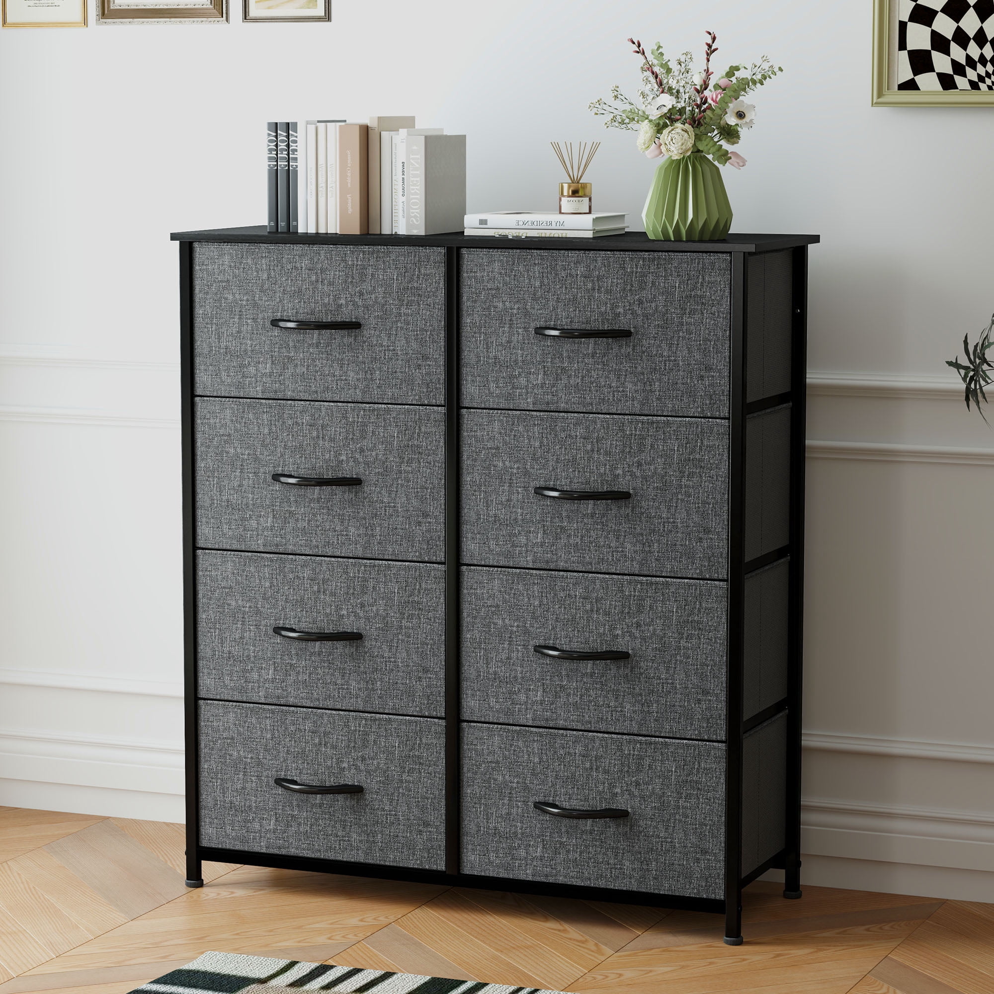 Uforic 8 Drawers Dresser Chest of Drawers for Fabric Storage Dressers for Living Room Black Gray