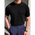 thumbnail image 5 of Men'S Round Neck Short Sleeve Thin Bottoming Shirt Casual Ribbed Knitted Pullover Top Solid Color T-Shirt, 5 of 7