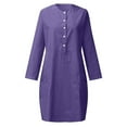 thumbnail image 5 of Dezsed Women's Summer Shirt Dresses Button 1/2 Sleeve V-Neck Casual Loose Cotton Linen Midi Dress with Pockets Dark Blue 3XL, 5 of 5