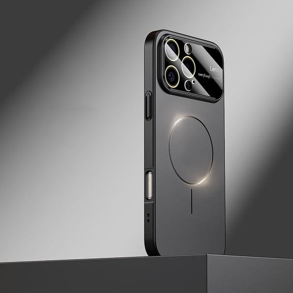 Magnetic Case for iPhone 16 with Camera Lens Protector, Shockproof Hard PC Luxury Slim Case with HD Glass Protective Film, Compatible with Mag-Safe for iPhone 16 Cover, Black
