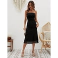 thumbnail image 7 of Black Solid Strapless Tube Midi Dress With Sheer Hem, Off-Shoulder Bodycon Summer Dress For Women, 7 of 7