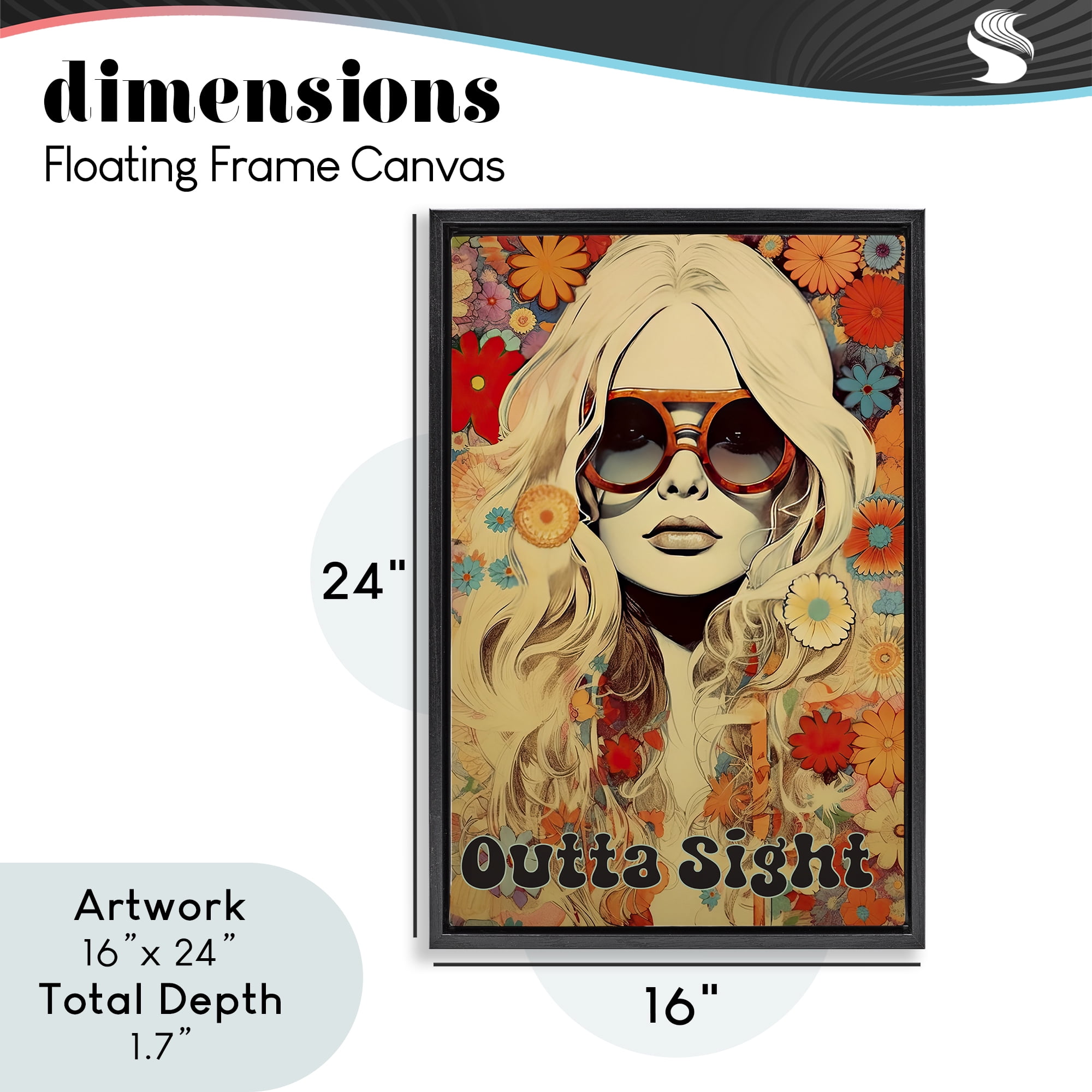 Outta Sight Hippie Girl Black Framed Floater Canvas Wall Art, design by Sasha