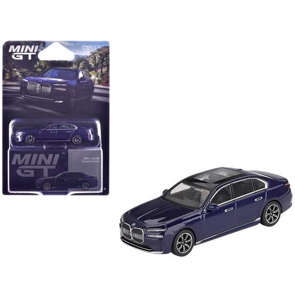BMW i7 xDrive60 Tanzanite Blue Metallic with Sun Roof Limited Edition 1/64 Diecast Model Car by Mini GT