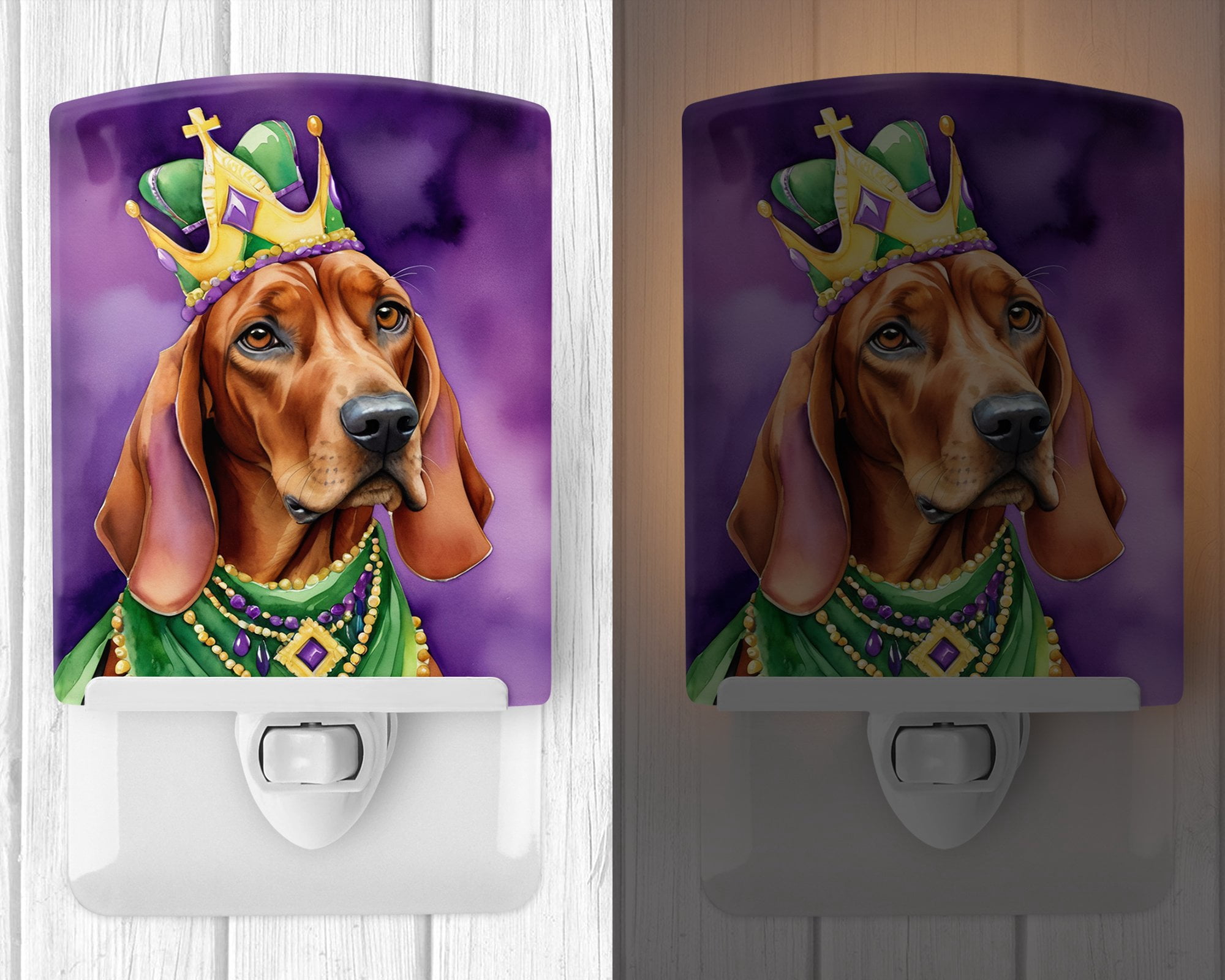 Redbone Coonhound King of Mardi Gras Ceramic Night Light 4 in x 6 in