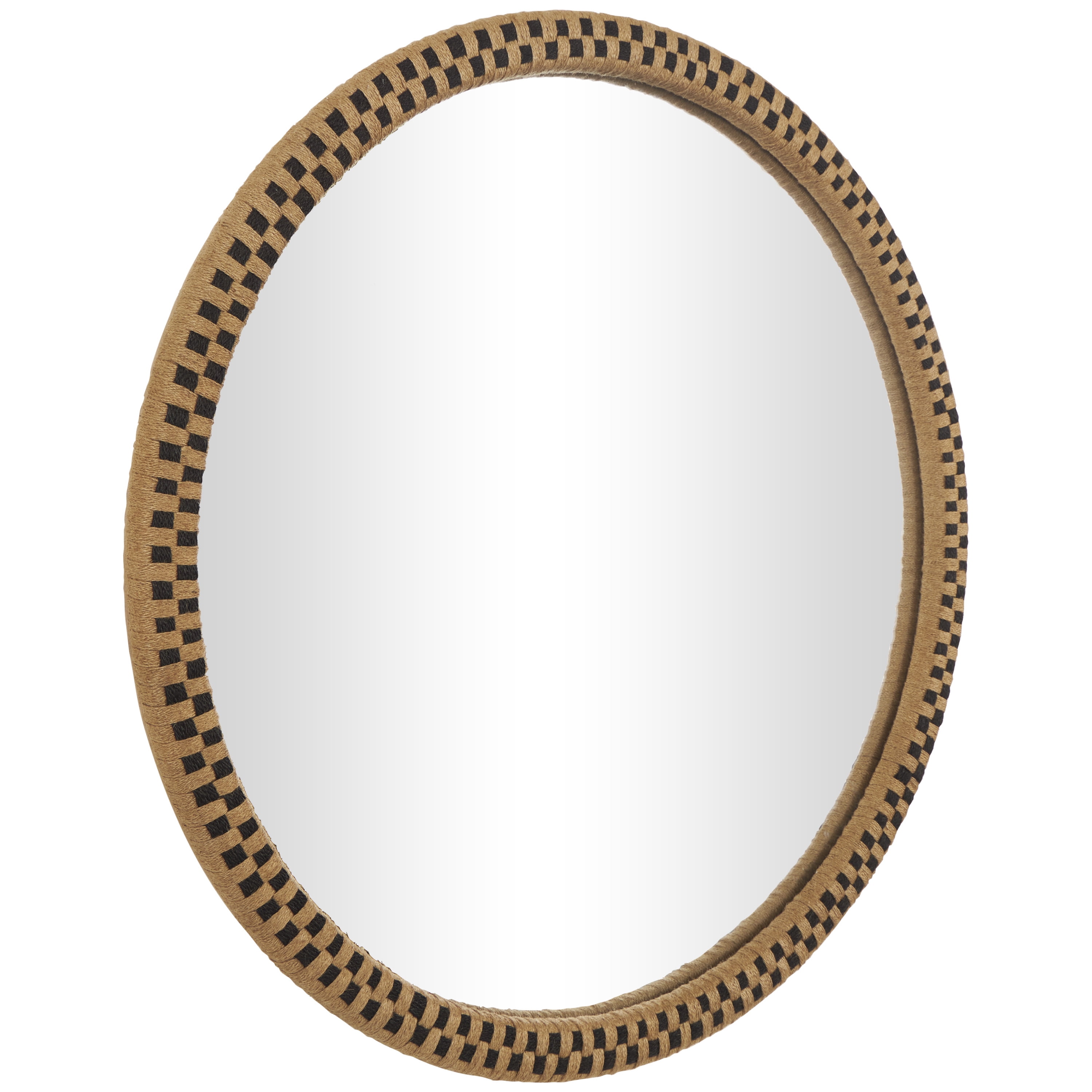 DecMode 32" x 32" Brown Handmade Woven Checkered Wall Mirror