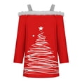 thumbnail image 4 of Puntoco Camiseta con estampado navideño de hombros descubiertos y estilo casual para mujer, 4 of 5