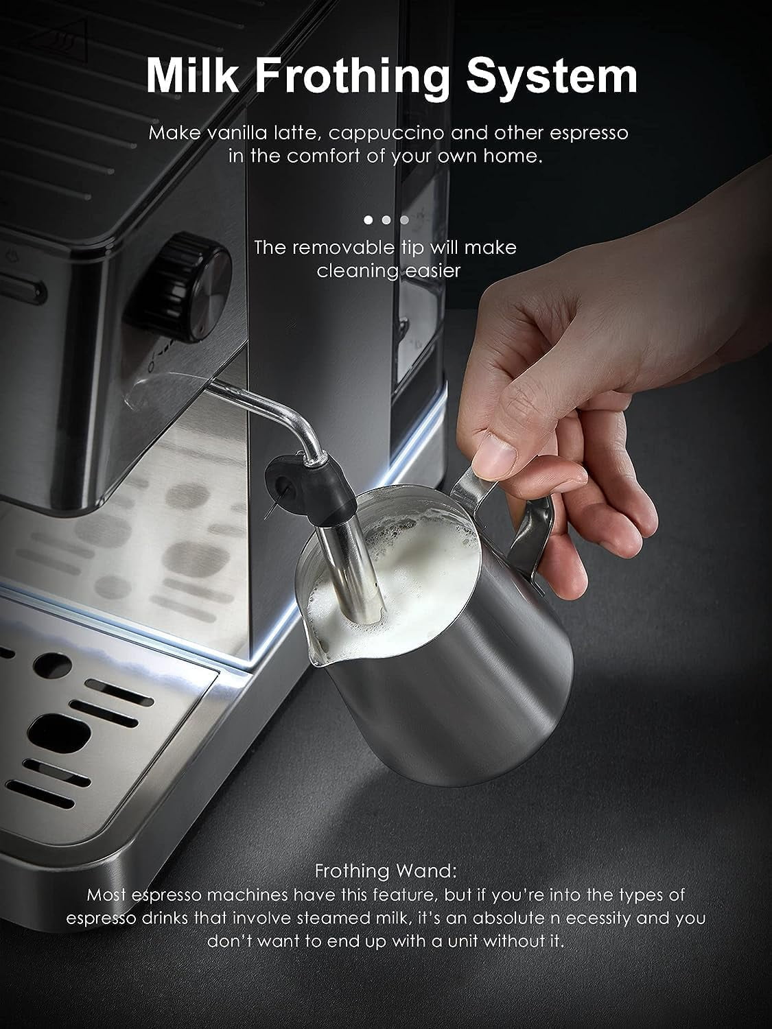 Espresso Machine, Cozeemax 20 Bar Espresso and Cappuccino Maker with Milk Frother Steam Wand, Stainless Steel