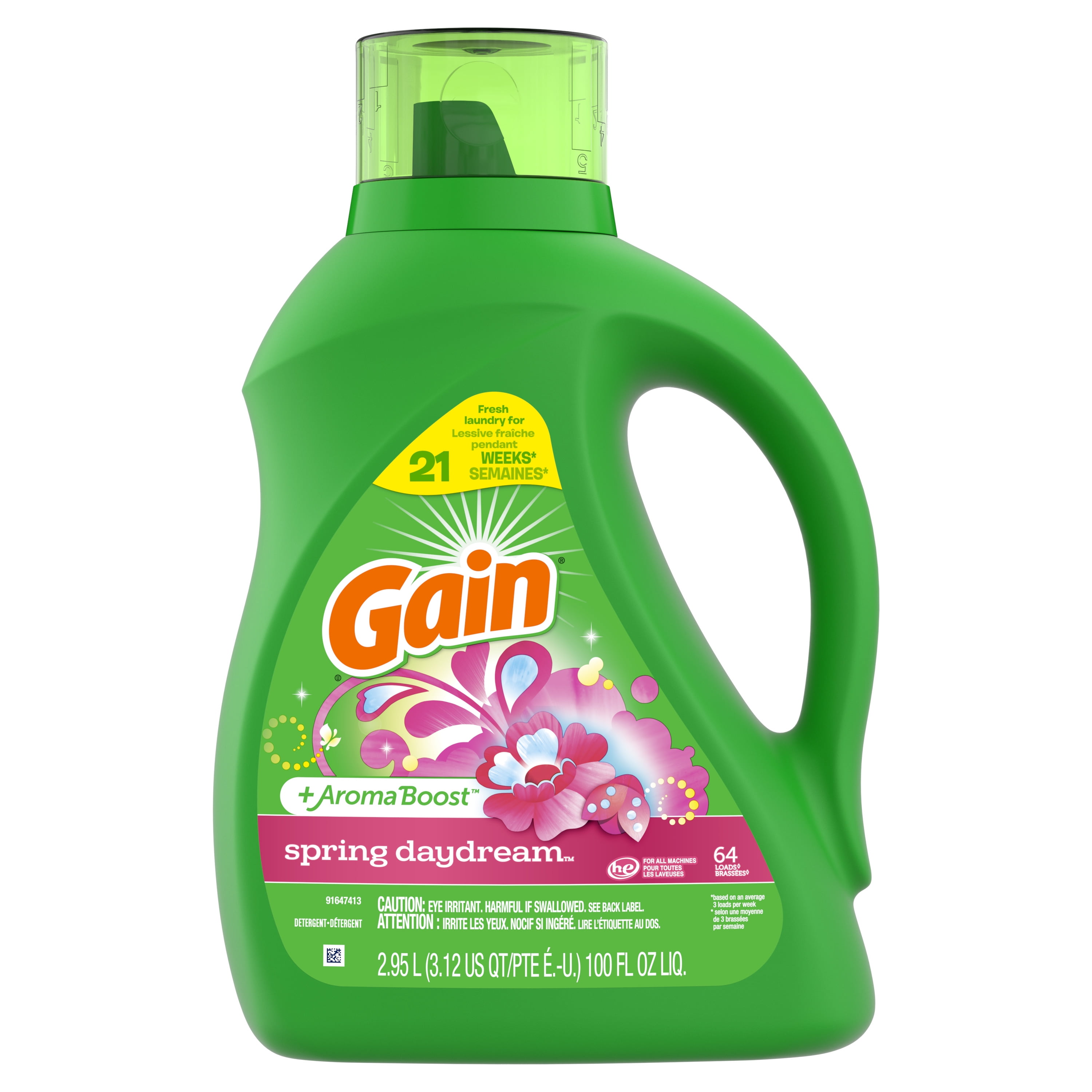 Gain Aroma Boost Liquid Laundry Detergent, Spring Daydream Scent, 64 Loads, 100 Fl Oz, HE Compatible