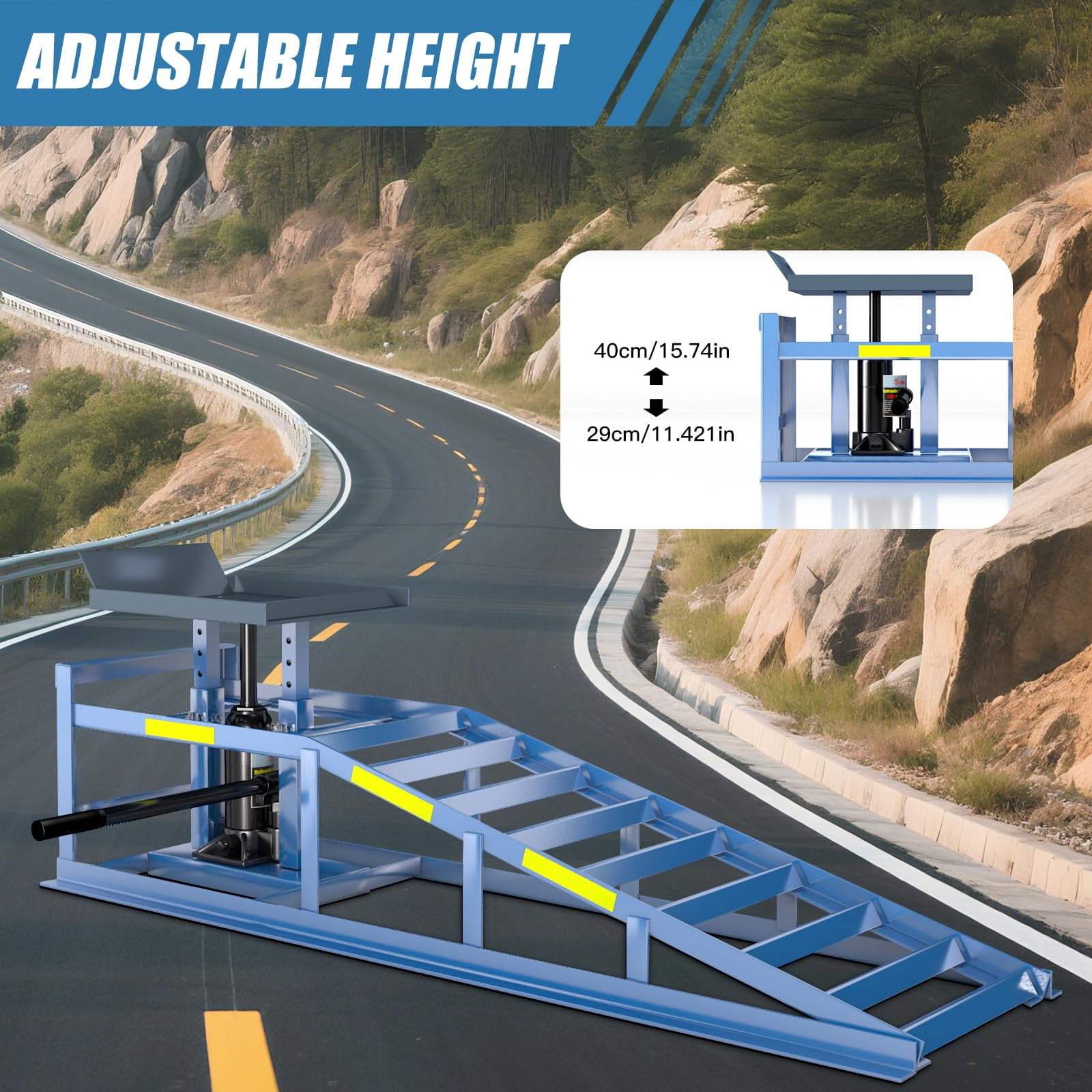 2 PCS 5T Car Ramps for Oil Change, 11000LBS Heavy Duty Vehicle Ramps with Reflective Strips, 9.8-15" Adjustable Height Garage Lift Rhino Ramps