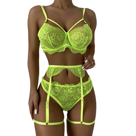 

DYMADE Women Sexy Leg Soop Strap Lace Underwear Babydoll Lingerie Three-piece Set