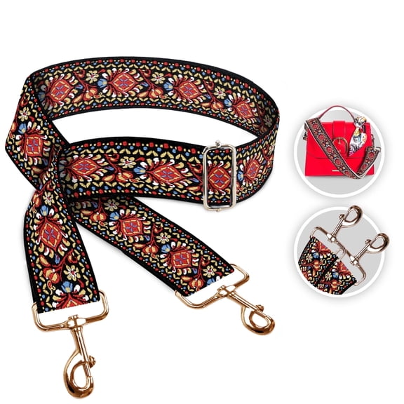 Art Tribute Adjustable Purse Strap for Crossbody, Women's Handbag- Red Woven - Gold Hardware