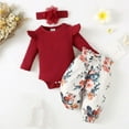 thumbnail image 4 of THDHVS Baby Girl Outfits Toddler Fashion Girls' Casual Short Sleeve Tops Round Neck Collar Botton Solid Long Pants Sets Red 6 Months, 4 of 8