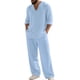 thumbnail image 2 of Blusas y camisas de manga larga con cuello en V para hombre, jersey informal con capucha, pantalones deportivos lisos de manga larga, chándal de dos piezas con cintura elástica, blusa y pantalón de po, 2 of 8