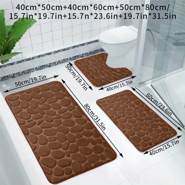Linnome 3 Piece High Density Sponge Bath Mat Set Absorbent Non Slip Soft Washable Home Bathroom Decor Needs
