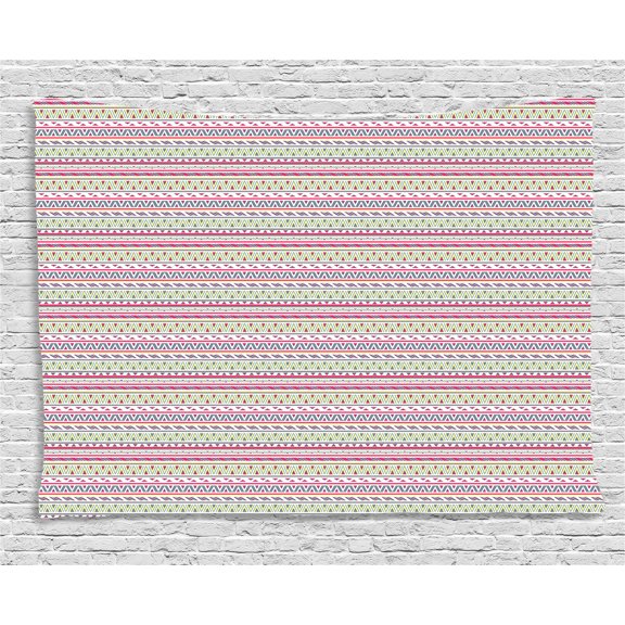 Tribal Tapestry, Ethnic Stripes with Triangles Arrows Abstract Geometric Composition, Wall Hanging for Bedroom Living Room Dorm Decor, 60W X 40L Inches, Dark Coral Grey Pale Blue, by Ambesonne