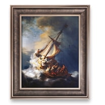 Christ in The Storm On The Sea of Galilee by Rembrandt van Rijn Faux Wood Gran With Silver Edge Framed Size:25.5x21.5 inches,Image Size:20x16 inches,The World Classic Art Reproductions for HomeDécor