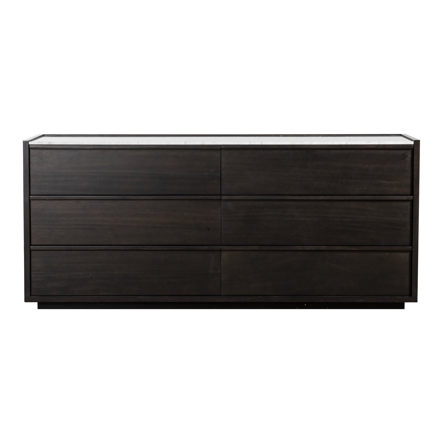 Ashcroft Double 6-Drawer Dark Grey Acacia Wood Dresser with Marble Top