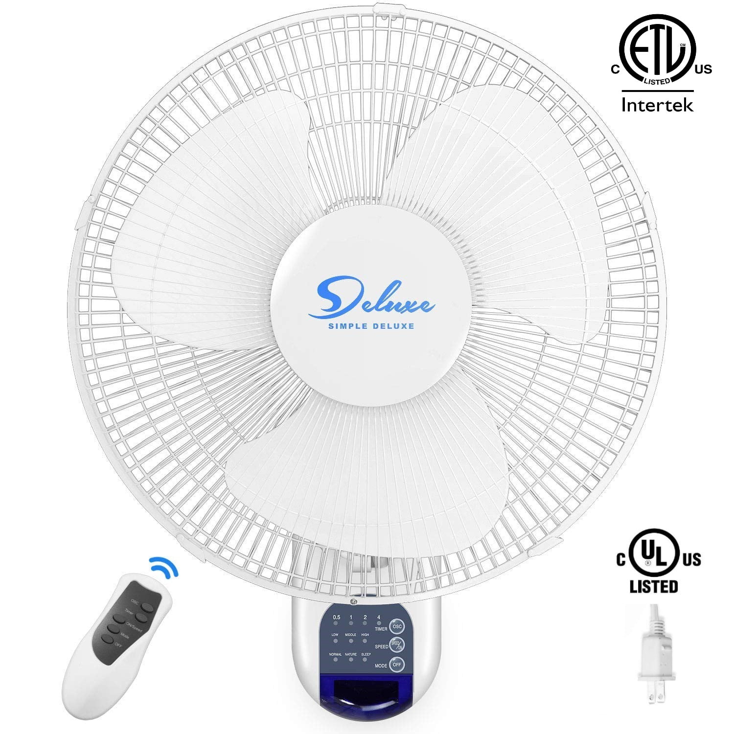 Simple Deluxe Quiet 16 Inch Digital Wall Mount Oscillating Fan With Remote
