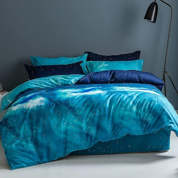 Juego De Cama De Microfibra De 4 Piezas con Estampado De Cielo Estrellado, Funda Nórdica, Sábana Y 2 Fundas De Almohada, Juego De Cama para Dormitorio De Adultos Y Niños (delfín Azul, 220x240)