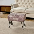thumbnail image 5 of Home Soft Things Jacquard Chenille Stool Chair Upholstered Footrest Ottoman with Black Metal Legs and Padded Seat, Kasula-Light Brown, 19" x 13" x 17", 5 of 7